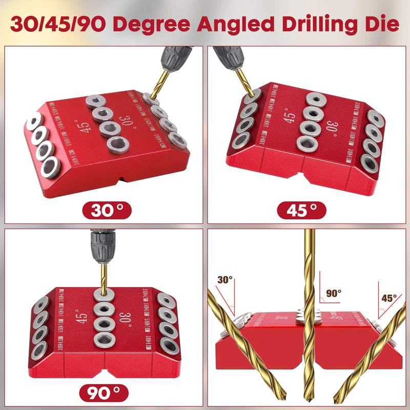 [Australia - AusPower] - Infreecs 30 45 90 Degree Angle Drilling Aid for Angled and Straight Hole, 30°/45°/90° Angle Drill Hole Guide Guide Vertical Dowel Aid with 4 Sizes, Angle Drilling Guide, Wood Dowel Drilling Template 