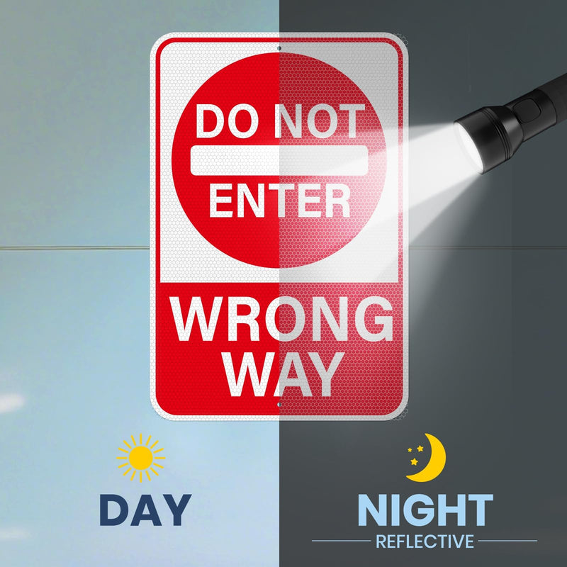 2 Pack Do Not Enter Wrong Way Sign 18 × 12 Inches Reflective Waterproof Fade Resistant Rust Free Aluminum Metal Warning Signage with Pre-Drilled Holes for Roads Driveways Parking Lots