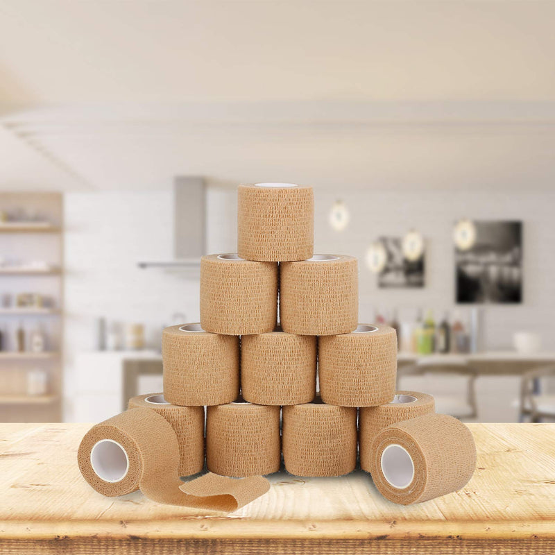 [Australia - AusPower] - 12 Pack Self Adherent Cohesive Wrap Bandages 2 Inches X 5 Yards,First Aid Tape, Elastic Self Adhesive Tape, Athletic, Sports wrap Tape, Bandage Wrap for Sports, Wrist, Skin Colour Athletic Tape 12 Count (Pack of 1) 