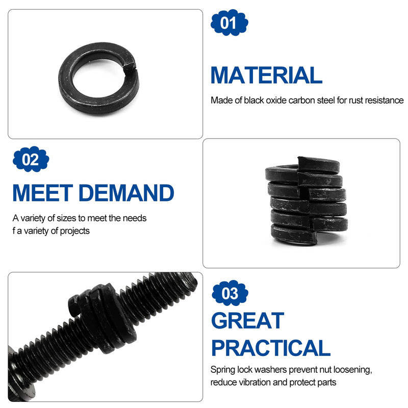 [Australia - AusPower] - NINDEJIN 300Pcs Spring Lock Washers Assortment Kit, M3 M4 M5 M6 M8 Black Zinc Plated Carbon Steel Split Lock Washer Set, Spring-loaded Circular Split Washers for Prevent Fasteners Loosening 