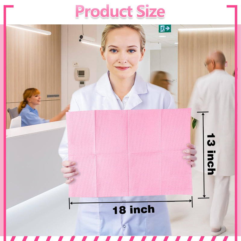 Pack of 50 Disposable Dental Bibs for Nail Art, 3 Layers, Paper Napkins for Dentist, Patients, Tattoos, Nail Salon, Dental Clinic, Dental Clinic, Pink
