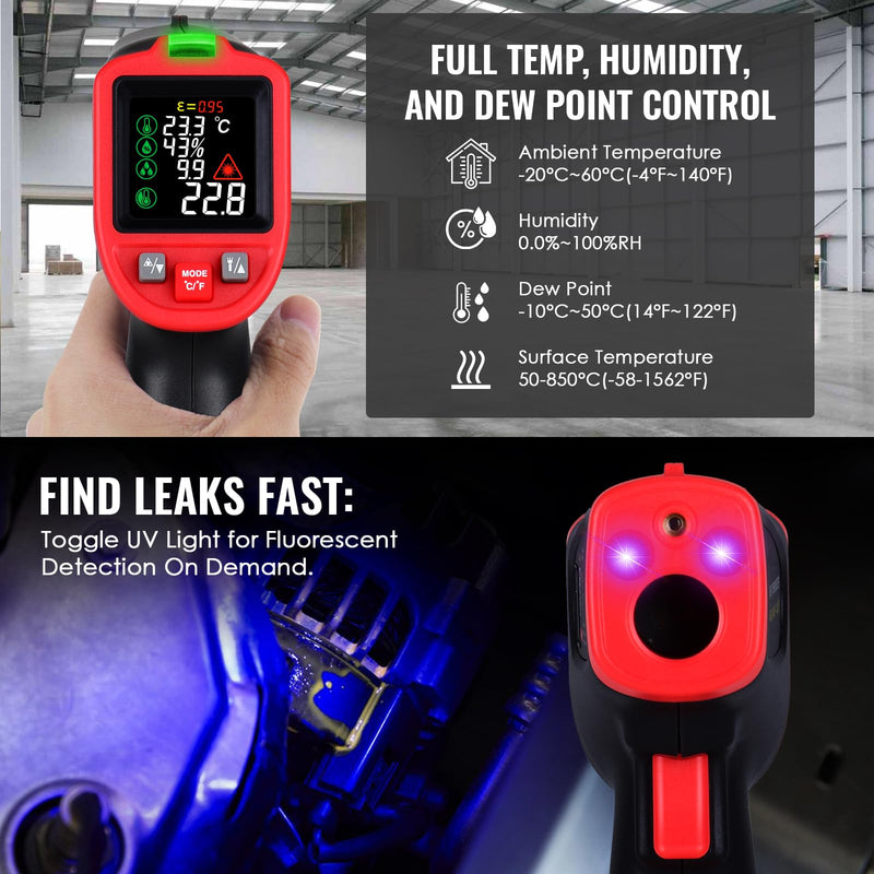 [Australia - AusPower] - Infrared Thermometer Gun with Pipe Temperature Clamp, High Accuracy HVAC Thermometer (-50°C to 850°C) for Cooking, Home Repair, Oven, HVAC, Automotive & Industrial Use, Adjustable Emissivity 