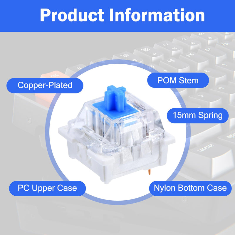 Pack of 20 Transparent Blue Axis Switches with Puller, 3 Pin Keyboard | Dustproof switches for mechanical keyboard - well suited for gaming keyboard and PC accessories - reliable and durable Blaue-20