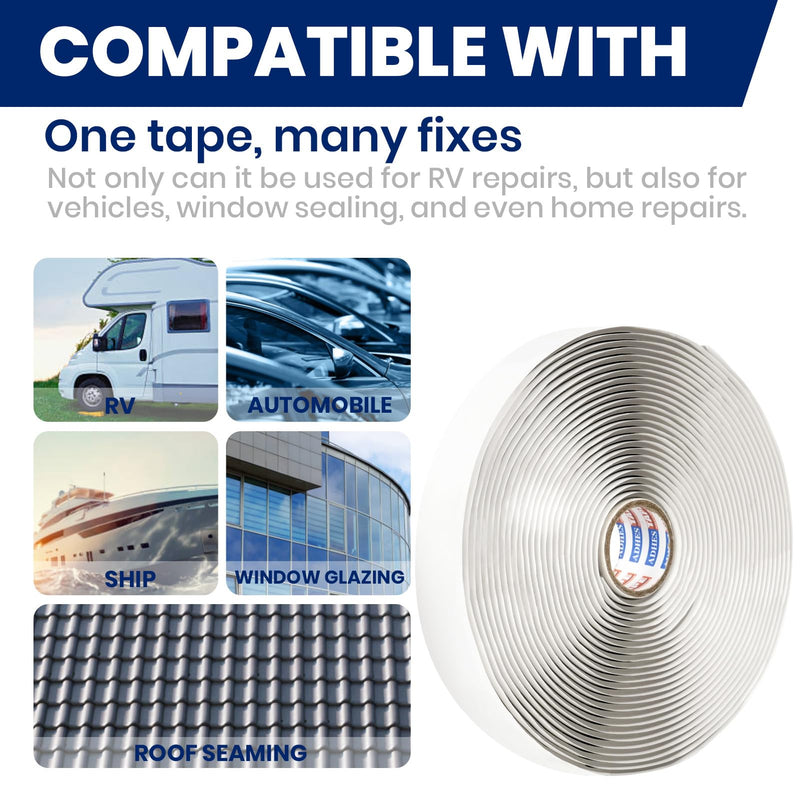 ADHES Premium Butyl Sealant Tape 1/2" x 30 'x 1/8" Gray Butyl Rubber Sealant Tape for RVs, Vehicles, Marine and Home Repair – Ideal for Headlights, Windows, Doors, and Windshields 1/2" x 1/8" x 30'
