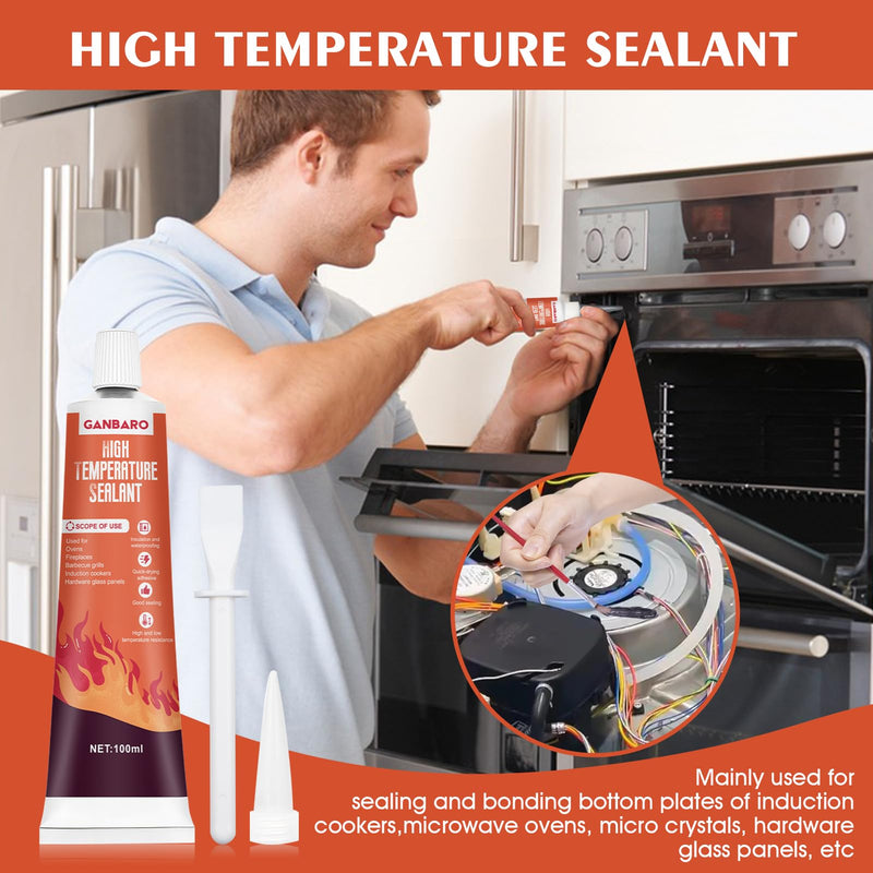[Australia - AusPower] - Ganbaro® 482°F High Temp Silicone Sealant, High Temperature Adhesive, Heat Resistant Glue with Brush Fast Drying Waterproof Adhesive for Oven, Grill, Microwave 100 ml (Black) 