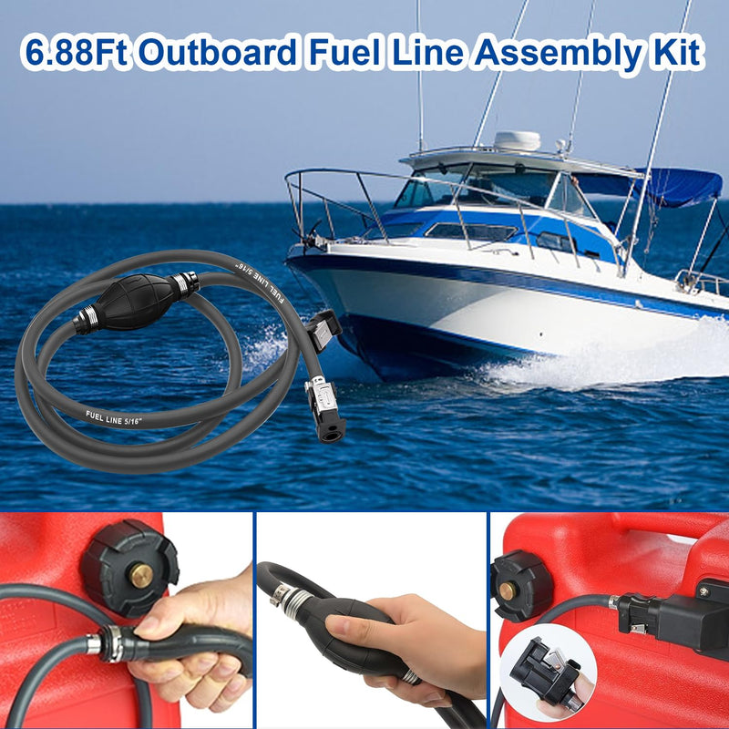 Tnisesm Boat Fuel Line,Outboard Fuel Line,Marine Fuel Line,Boat Fuel Line with Bulb 5/16 Inch Hose x 6 Ft Gray