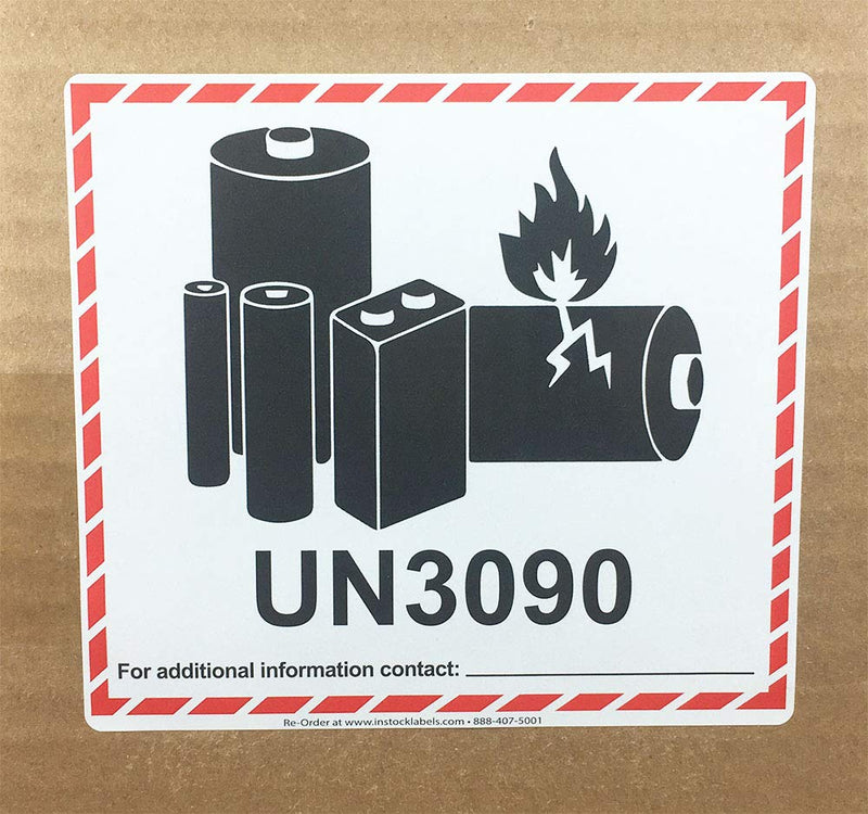 Caution Lithium Battery Labels UN3090 4.5 x 5 Inch 500 Adhesive Stickers