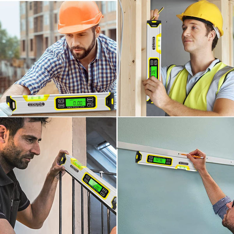 [Australia - AusPower] - Digital Level and Protractor, 12 Inch IP54 Protected Electronic Bubble Inclinometer Angle Finder with Large LED Backlight and Magnetized V-Groove Base(Yellow 