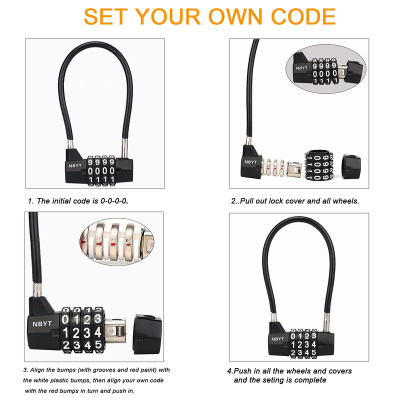 [Australia - AusPower] - Cable Locks with Combination Gate Locks for Metal Fence for Shed Locks for Gates Outdoor Fence Metal Gate Lock Long Combination Lock Cabinet Lock Refrigerator Lock Dumpster Lock Cabinet Padlock. 11"Cable (3/16" Diameter) 