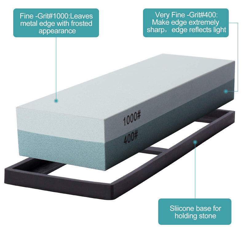 [Australia - AusPower] - Knife Sharpening Stone 400/1000 Whetstone Sharpening Stone with Non-Slip Rubber Base for Kitchen, Hunting, and Pocket Knives or Blades 