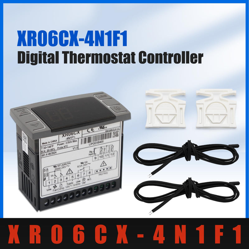 [Australia - AusPower] - XR06CX-4N1F1 Digital Temperature Controller, Compatible with Dixell Commercial Refrigerators & Freezers 120V 50-60hz, Programmable Digital Thermostat with Sensor Probe & Mounting Hardware 