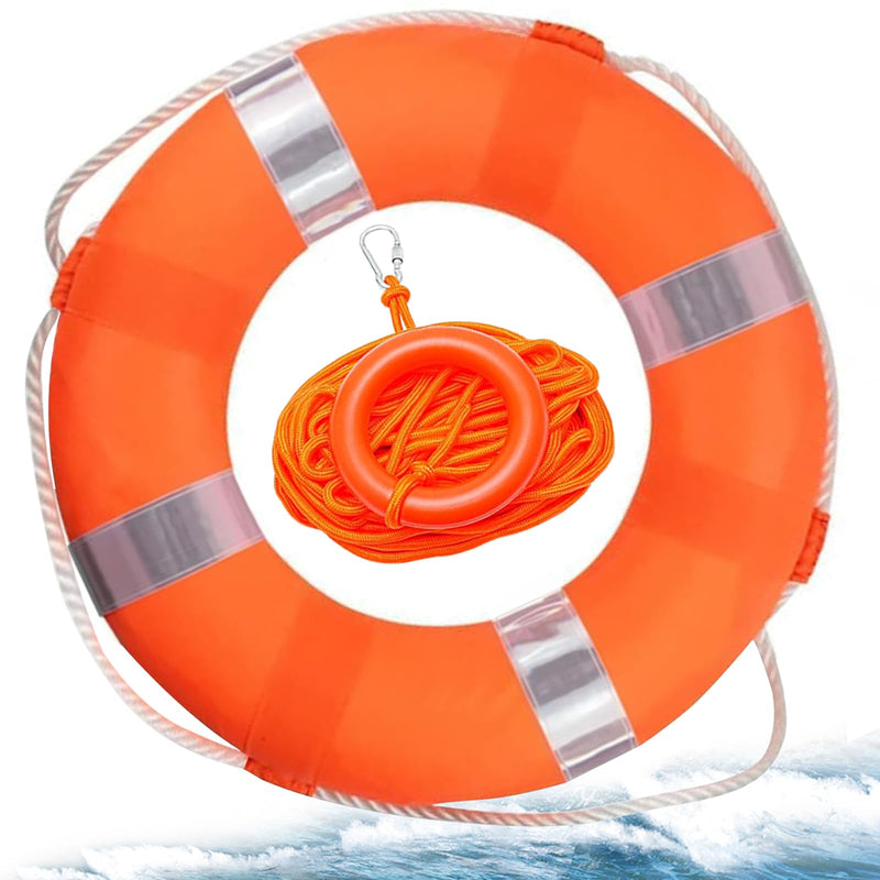 Pool Life Ring Buoy Life Preserver Ring with Lifesaving Rope Reflective Tape Yard Wall Decoration 10.6"/19.68" Orange