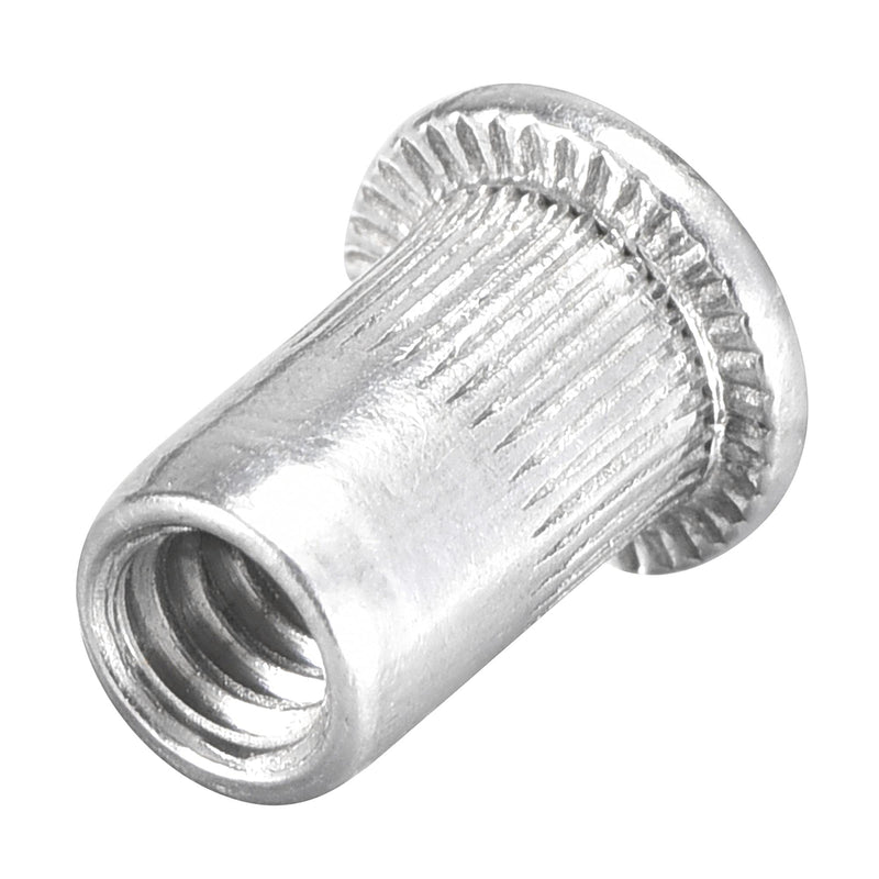 [Australia - AusPower] - uxcell #6-32 Rivet Nuts Aluminium Alloy Knurled Flat Head Threaded Insert Nut Silver 100pcs 