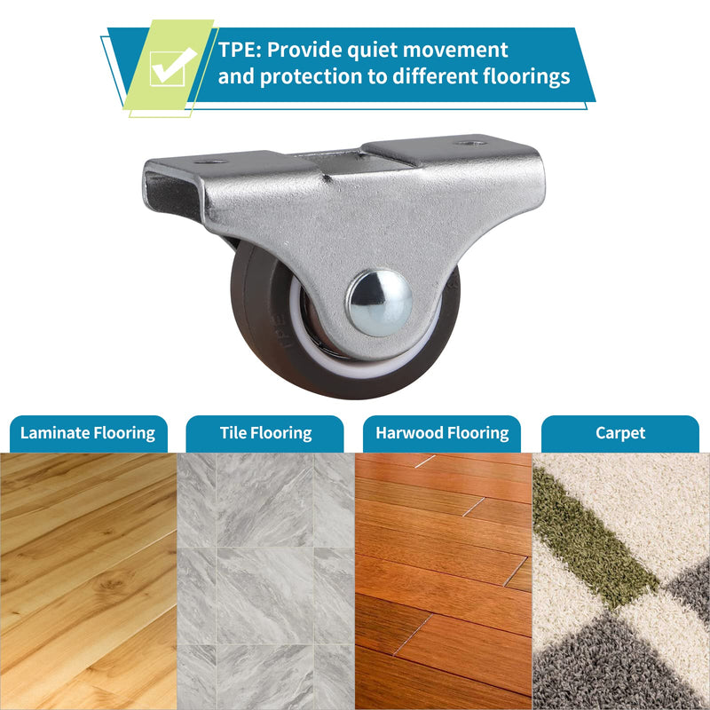 [Australia - AusPower] - Skelang 8-Pack Rigid Caster 1", Low Profile Caster Wheel, Top Plate Fixed Caster for Trundle Bed, Cabinet, Drawer, Total Load Capacity 212Lbs 