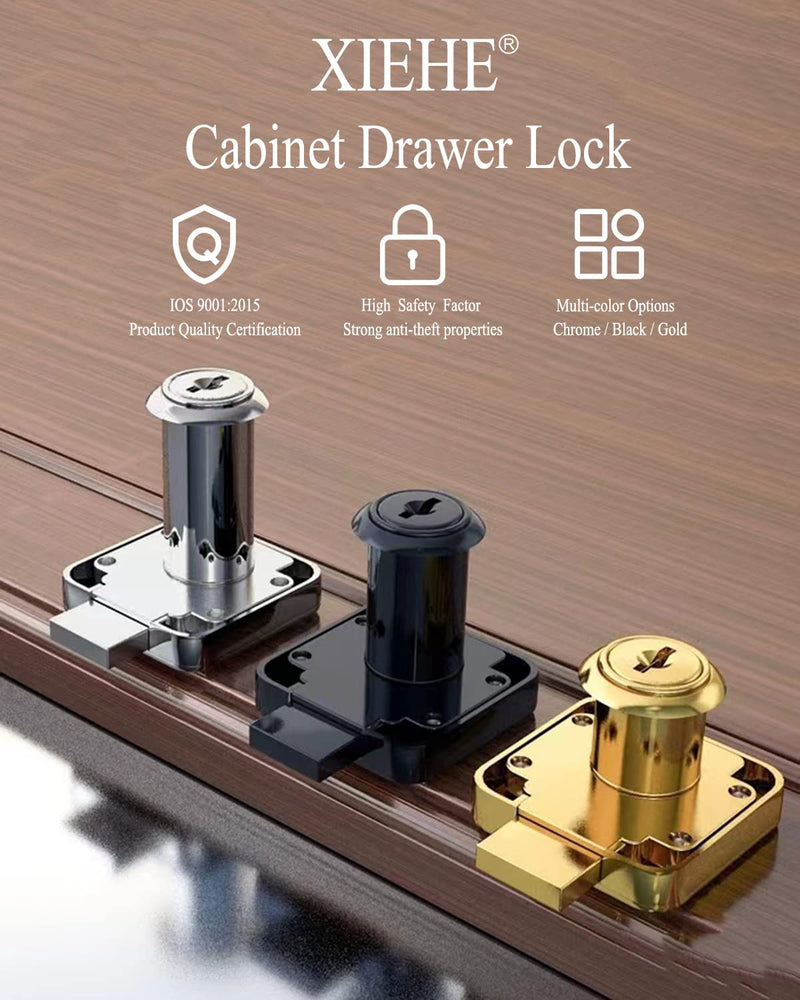 Cabinet Drawer Locks with Keys- XIEHE 138 Zinc Alloy Replacement Door Locker Keyed Alike 4 Pack Cylinder Diameter 0.75 Inch Gold Brass Plated Brass2 4 Packs, 22mm