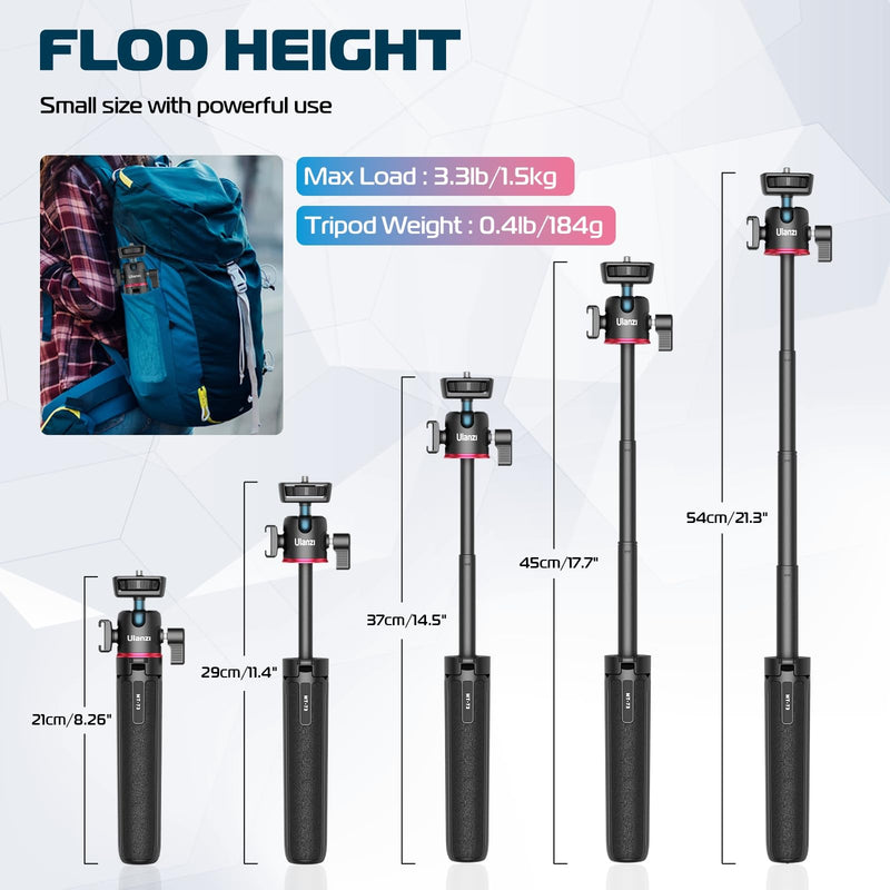 [Australia - AusPower] - ULANZI MT-73 Extension Pole Tripod, Mini Selfie Stick Tripod Stand Handle Grip for Webcam Canon G7X Mark III Sony ZV-1 RX100 VII A6400 A6600 Cameras Vlogging MT-73 Tripod 
