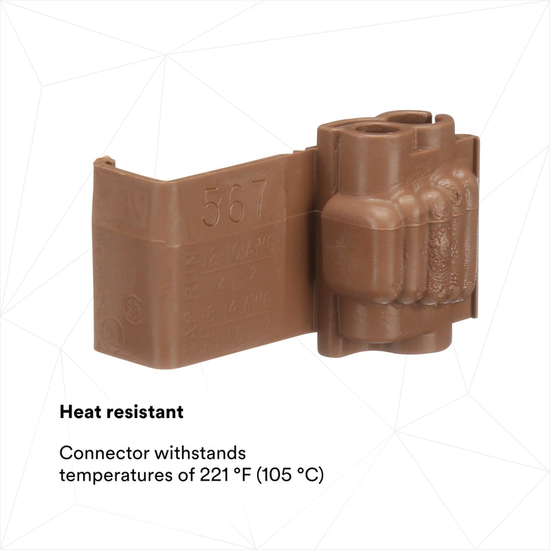 3M Scotchlok Self- Stripping Tap Connectors 567, Run and Tap, Brown, 18-14 Awg (Tap), 12-10 Awg (Run), Bag of 100 Brown 100 per Carton