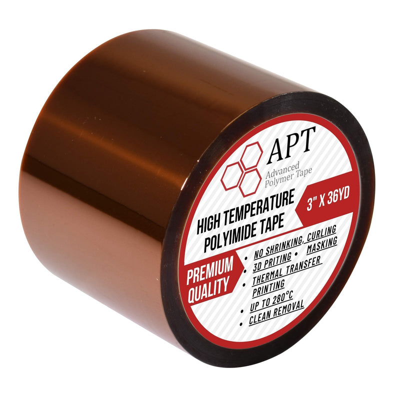 APT, 1 mil Thick Polyimide Adhesive Tape, HighTemperature and Heat Tape, for Masking, Soldering, Electrical, 3D Printer Application. (3" x 36 yds) 3" x 36 yds