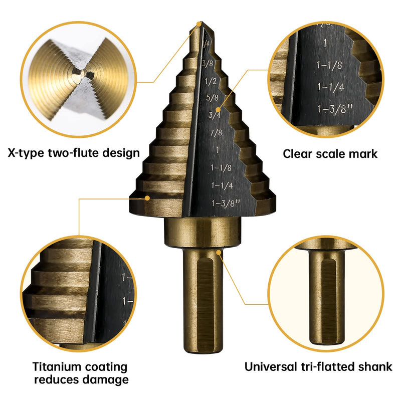 [Australia - AusPower] - Step Drill Bits, 5PCS HSS Titanium Step Drill Bit Set, 50 Sizes High Speed Steel Step Bits for Metal with Aluminum Case Straight 5 PC Set 