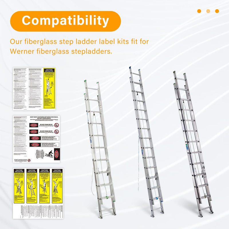 10 Pcs Step Ladder Safety Stickers Compatible with Werner Fiberglass Stepladder, Extension Ladder Inspection Labels Stickers Replacement for Werner LFS100 Fiberglass Step Ladder Label Kits