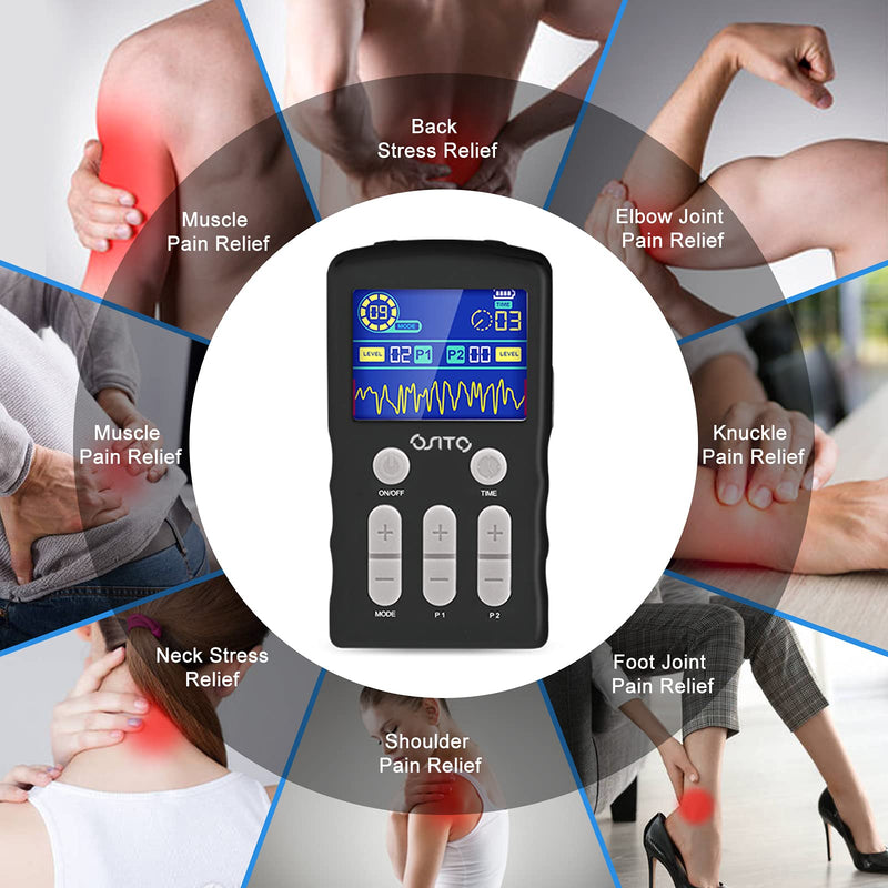 [Australia - AusPower] - TENS Unit Machine (FSA or HSA Eligible) Dual Channel EMS Muscle Stimulator with 25 Modes 50 Intensities for Full Body Massage Therapy, Rechargeable Muscle Massager with 10 Electrodes Pads 