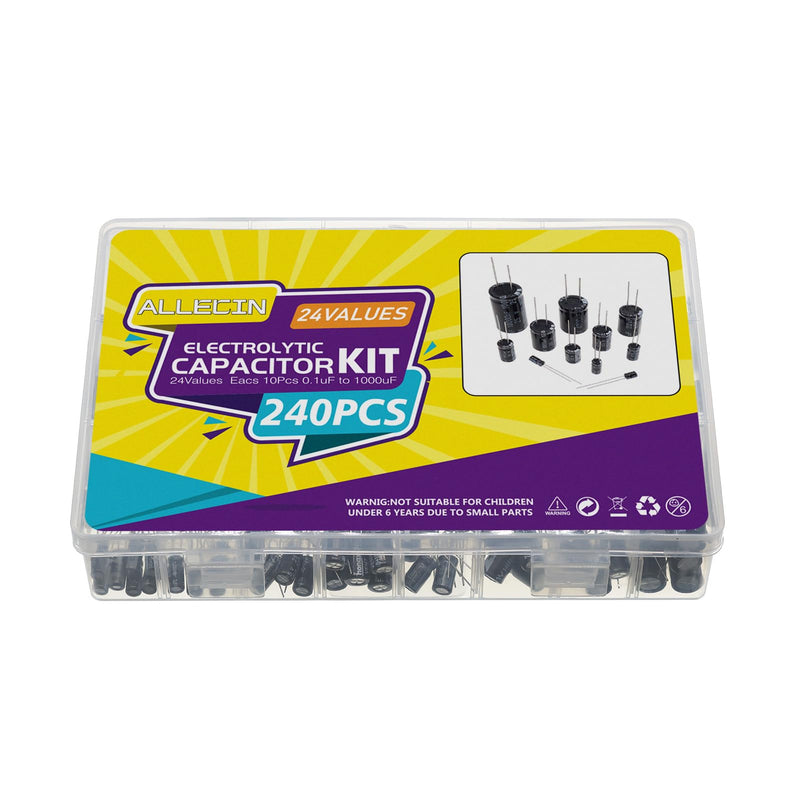 24 Value Elko Capacitor Set Elkos Capacitors Assortment Kit Aluminium Electrolytic Capacitor from 0.1uF to 1000uF 10V 16V 25V 50V Electrolytic Capacitors