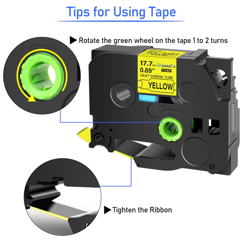 USUPERINK 3 Pack Compatible for Brother Ptouch HSe-641 HSe641 HS-641 HS641 17.7mm Black on Yellow Heat Shrink Tube Tape use in PT-D400 PT-D600 PT-E300 PT-E500 P710BT Label Maker (0.69''x 4.92ft)