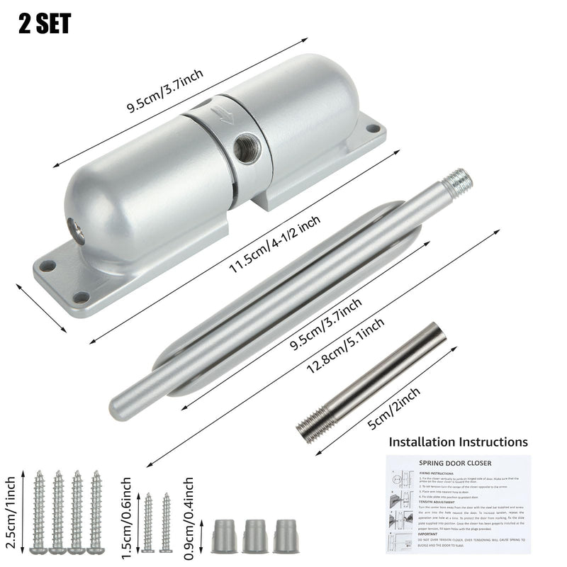 2PCS Automatic Door Closer Safety Spring Door Closers, Adjustable Closing Door Hinge for Convert Hinged Doors to Self-Closing, Grey Door Closer Auto for Residential, Commercial - 4-1/2 Inch Gray