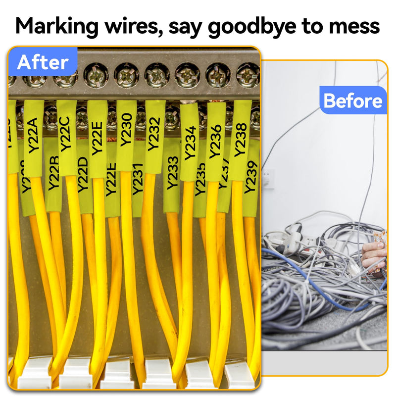 4 Pack Compatible for P-Touch Heat Shrink HSe-651 HSe651 HS651 HS651 23.6mm 0.92 Wire Cable Tube Label Tubing Tape Black on Yellow for PT Ptouch PT-300 H500 E500 E550W D600 P710BT P750W Label Printer 23.6mm(0.92inch)