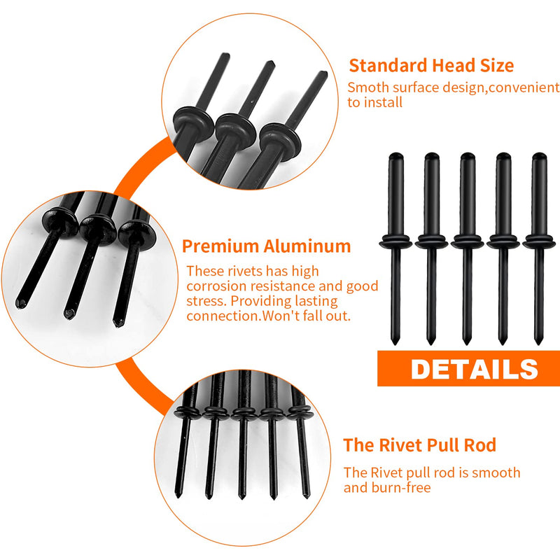 [Australia - AusPower] - 3/16" x 1" Tri Grip Rivets - 50PCS - Tri-fold Marine Decorative Pop Rivets with Waterproof O Rings,Tri-Grip Rivets for Boat Canoe,Aluminum Blind Rivets Tri Grip Boat Kayak Rivets,Trifold Rivets Black 