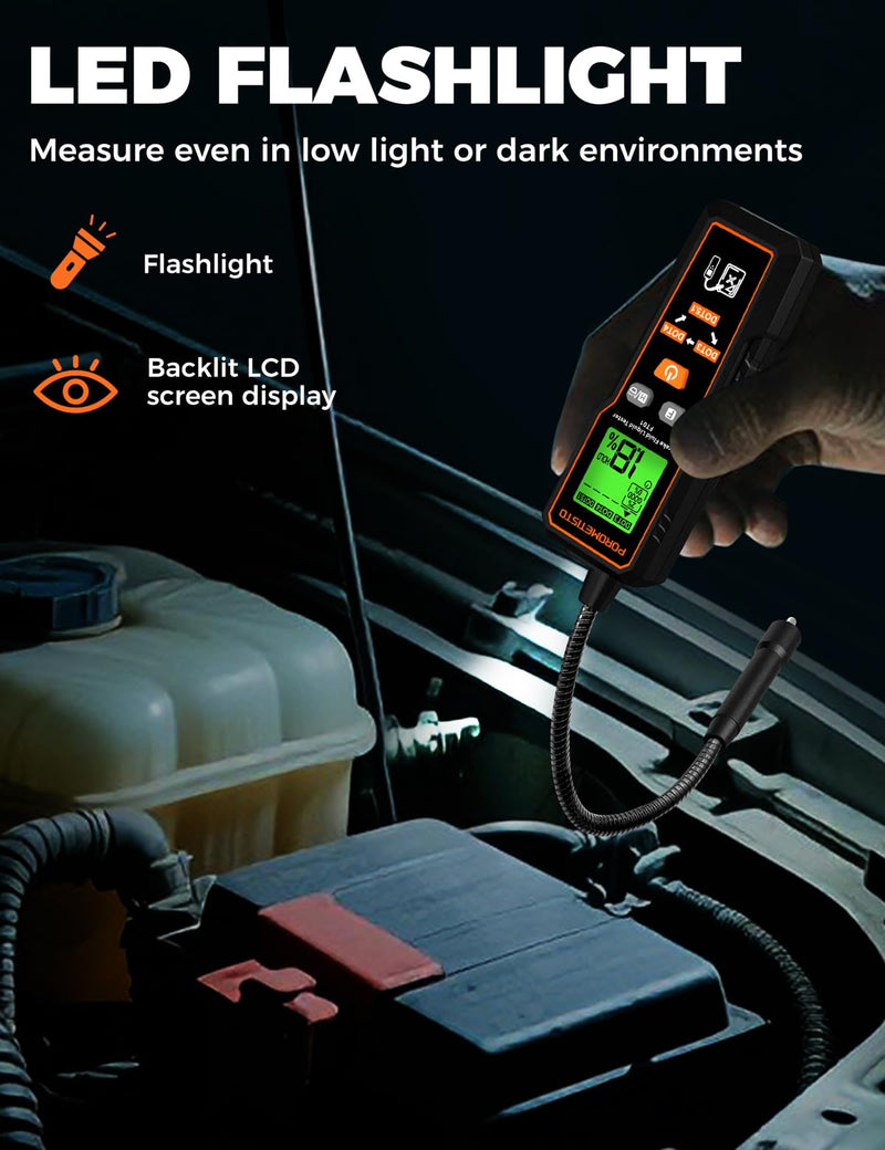 [Australia - AusPower] - FT01 Brake Fluid Tester with Flashlight,Built-in Calibration Resistor,Brake Fluid Moisture Tester with 8.5-Inch Corrosion Resistance Probe and Data Hold,for DOT3,DOT4,DOT5.1 