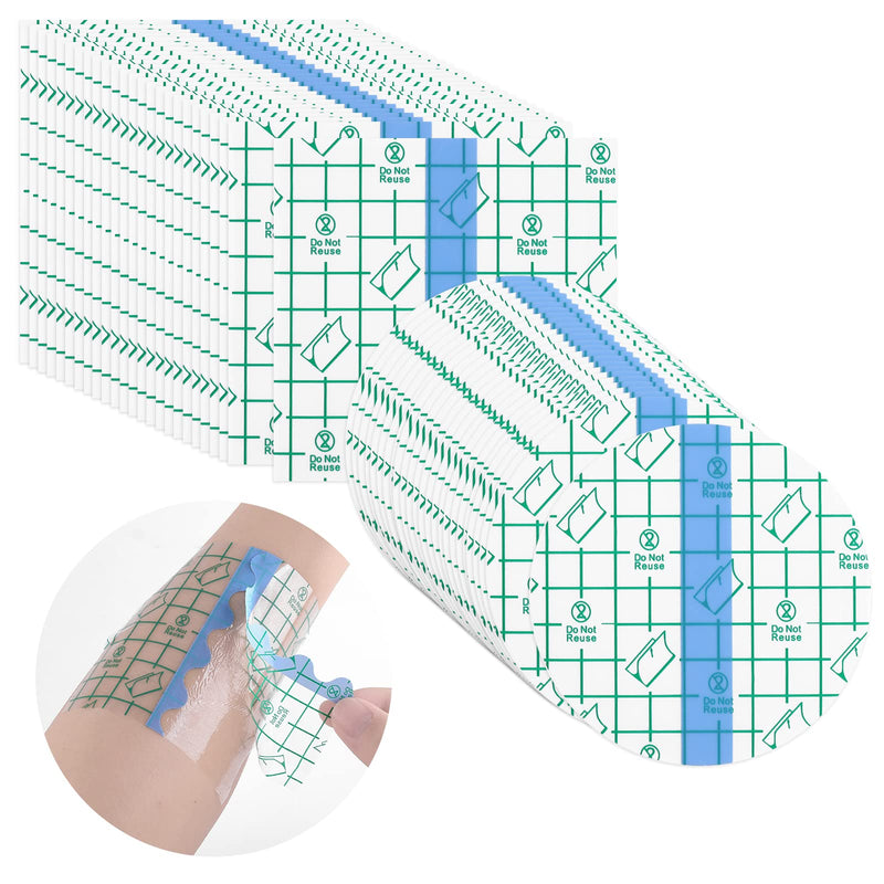 50 Pcs Waterproof Adhesive Bandages Transparent Stretch Tattoo Aftercare Bandage,Protective Waterproof Film Dressing Cover Tape for Wound Dressing, Swimming, Shower (4 x 4 Inch Round,Square) 50pcs (4 X 4 Inch Round,square)