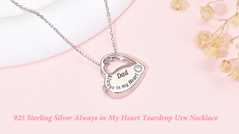 S925 Sterling Silver Heart Urn Necklace Memorial Ashes Keepsake Jewelry Dad