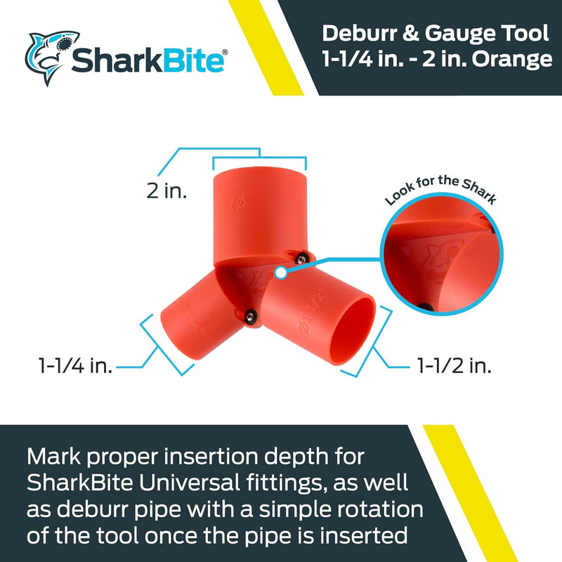 SharkBite 1-1/4 to 2 Inch Depth Gauge and Pipe Deburring Tool, Copper, PEX, CPVC, PE-RT, HDPE, UXLG03 1-1/4 in. - 2 in.