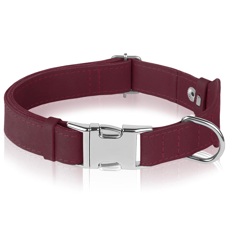 Leather Dog Collar with Airtag Holder - Soft Adjustable Airtag Dog Collar with Metal Buckle - GPS Tracking Apple Air Tag Pet Collar for Small Large Dogs (Burgundy, XL, 20"-25" Neck Fit) Burgundy