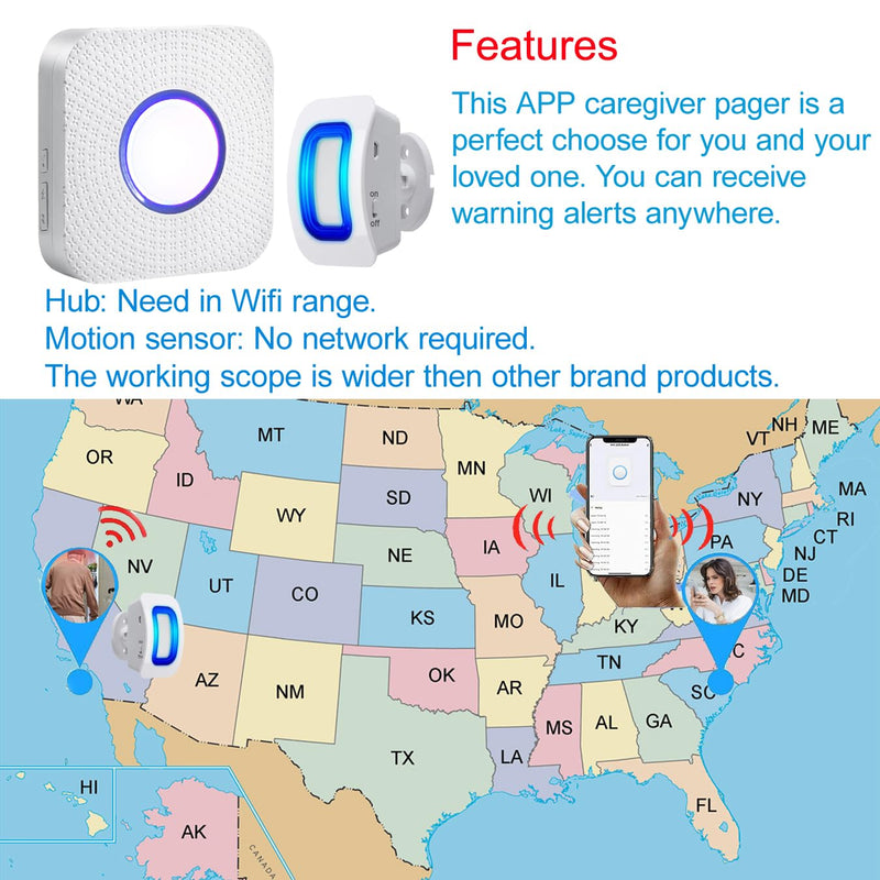 [Australia - AusPower] - WiFi Smart Bed Sensor Alarm and Fall Prevention for Elderly/Adults/Seniors, Dementia,Wireless Caregiver Motion Sensor Alarm with App (only Supports 2.4GHz WiFi) 