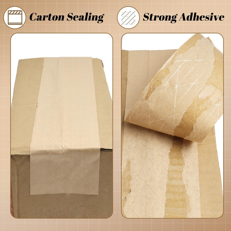 Reinforced Water Activated Gummed Kraft Paper Tape,2 Rolls 2.76 inch x 49.2 yd Brown Packing Tape,Total 98.4 yds for Heavy Duty Secure Packing and Shipping