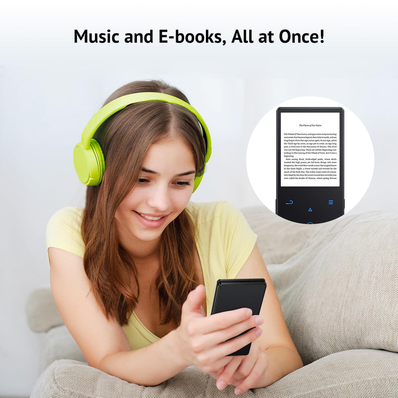 [Australia - AusPower] - 64GB MP3 Player with Boosted Bluetooth 5.0, Music Player Features HD Speaker, 2.4" Screen, Touch Buttons, Expandable SD Card Slot, Supports FM Radio, Voice Recording, E-Book, and More 