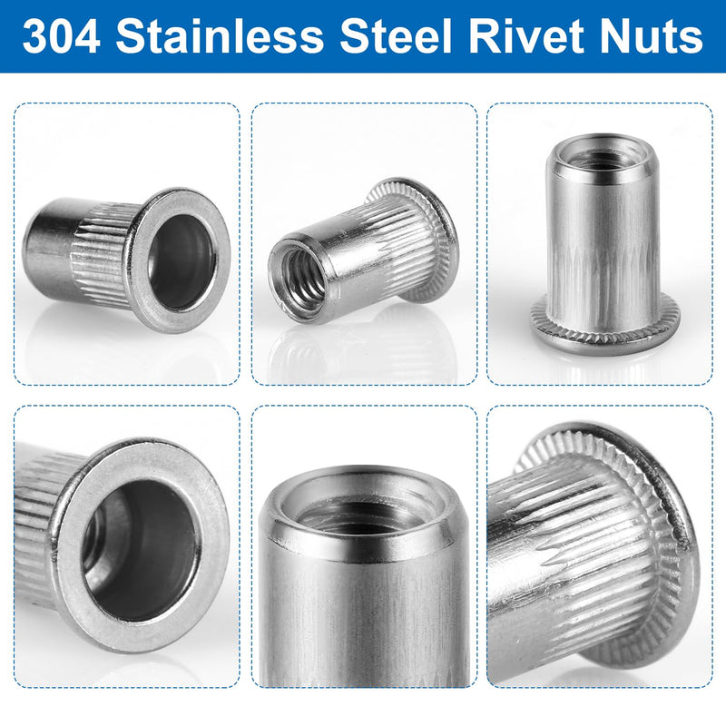 [Australia - AusPower] - 50pcs M6 Rivet Nuts, Stainless Steel Threaded Insert Nut Rivnuts Assortment Clinching Pressure Nutsert for Automotive Electrical and Industrial Products 