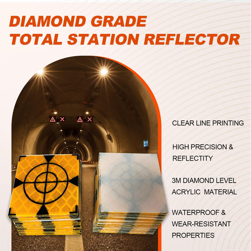 40X40MM 100PCS Reflective Sheet for Total Stations Paste Up Reflector, Survey Target Mark with Black Triangle Reflector Targets for Total Stations,Yellow 40x40mm