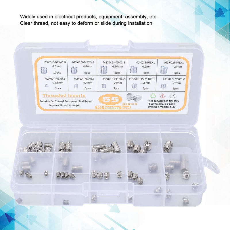 [Australia - AusPower] - 55-Piece Metric Threaded Insert Kit with Thread Reducer Nuts – Fastener Set for Metal Repair & Mechanical Assembly (M2 M2.5 M3 Assortment) 