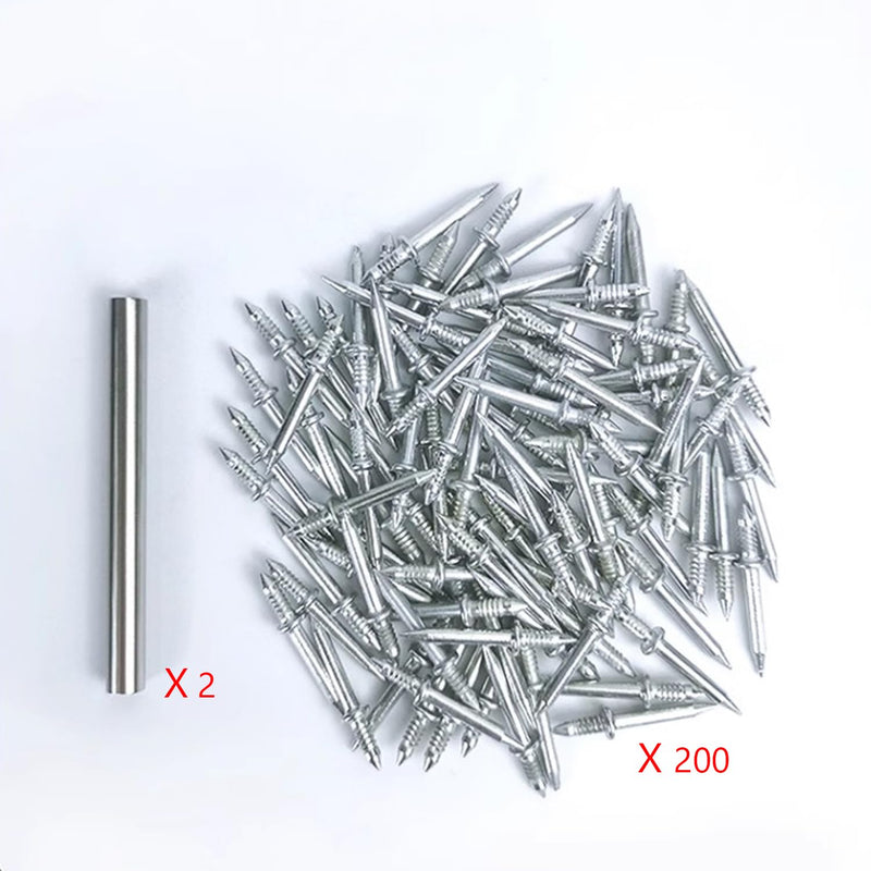 [Australia - AusPower] - 200pcs Double-Head Skirting Thread Seamless Nails with BONUS 2pcs Sleeve Tools, Double Headed Nails Non Marking Double Sided Nails, Invisible Security Screws for Wood Baseboards Double-Headed Nails. 