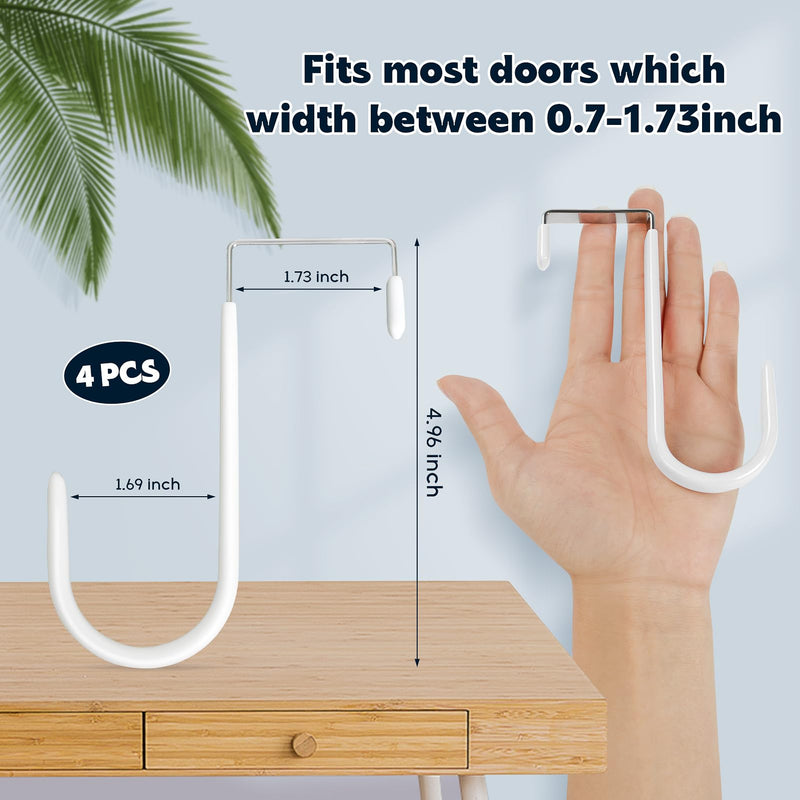 [Australia - AusPower] - 4 Pack Over The Door Hooks, 4.96Inch Hooks for Hanging Heavy Duty Door Hanger, Towel Hanger Hook Holders, Over Door Hangers Hooks Door Hanger Hooks for Hanging Clothes, Towels, Hats,Coats,Bags (White) White 4.96 inch 