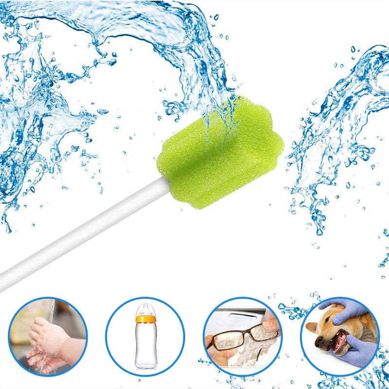 [Australia - AusPower] - (50 Pack) Disposable Oral Swabs, Sterile Dental Sponge Swabsticks Unflavored for Mouth & Gum Cleaning Green 