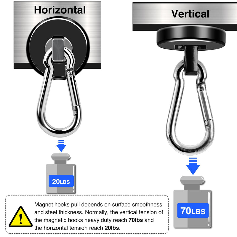 [Australia - AusPower] - LOVIMAG Strong Magnetic Hooks, 70LBS Magnetic Hooks Heavy Duty Strong Neodymium Magnets with Carabiner Hook, Magnet Hooks with Swivel for Kitchen, Hanging, Cruise, Grill, Refrigerator - 12 Pack Black 70lbs-12p 