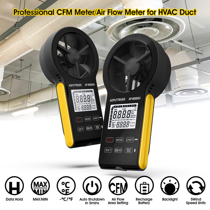 HVAC Anemometer CFM Meter Air Flow Meter with Touch-Screen,Temp, Backlight, Data Hold for Air Volume, HVAC Vents, Sailing, Shooting-AP-6000GH AP-6000GH(HVAC Anemometer, CFM Meter)