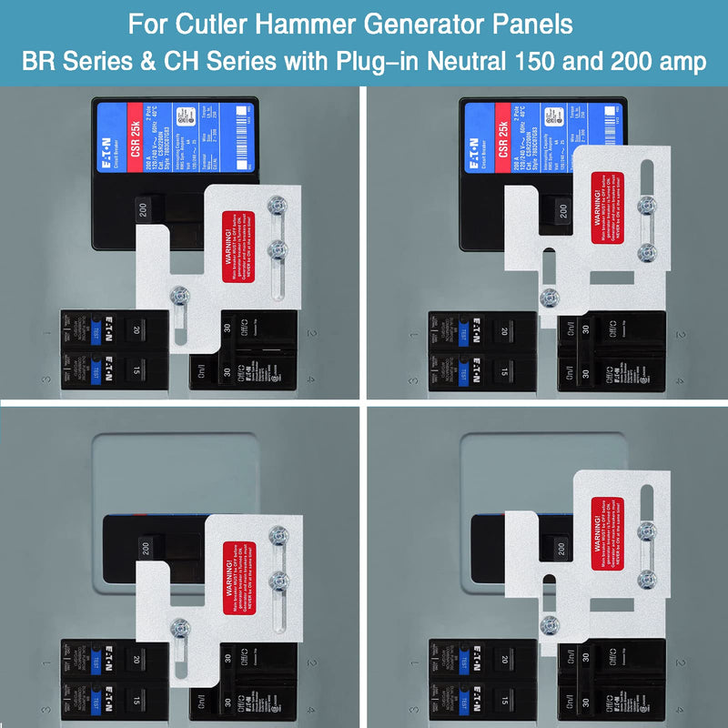 Generator Interlock Kit Compatible with Eaton Cutler Hammer BR SERIES 150 and 200 amp Panels, Generator Horizontal Electrical Interlock Kit, 1 1/4-1 7/16 inches Spacing Between Main and Branch Breaker