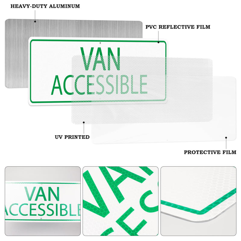 Van Accessible Sign 4 Pack Reflective Rust-Free Aluminum 18" × 6" | Pre-Drilled Holes, Waterproof for Parking Lots, Business, Indoor, Outdoor, Commercial Use