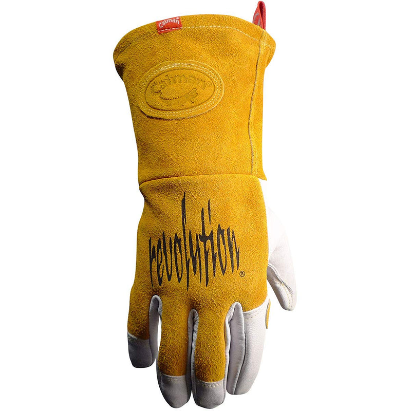 Caiman Premium Goat Grain TIG/MIG Welding Gloves, Split Cowhide Back, Flame Resistant Back, Unlined, Kontour, Kevlar, White/Gold, Medium (1868-4) Gold/White