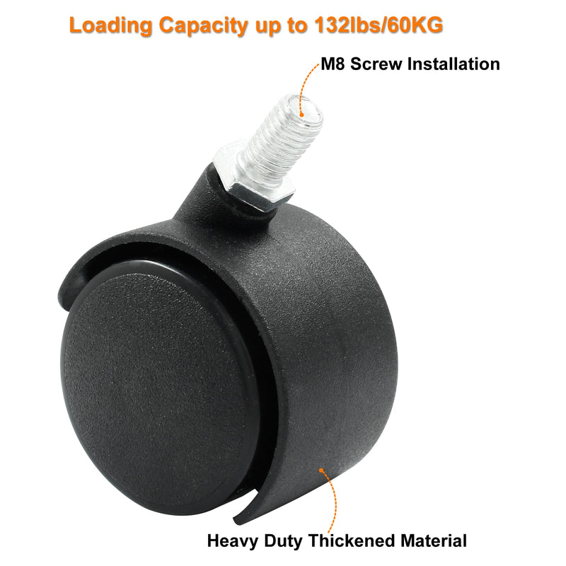 [Australia - AusPower] - 4pcs 1.5 Inch Swivel Caster Wheels, Black Nylon M8 Threaded Stem Caster Wheels, Heavy Duty Swivel Stem Casters Wheels Replacement for Furniture, Table, Cabinet, Shelf 1.5 Inch Stem 